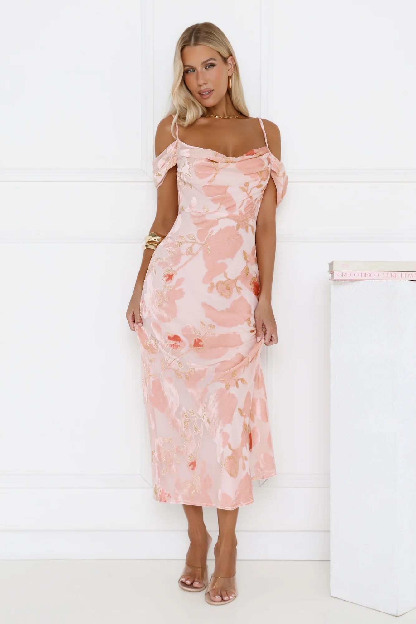 Garden Romance Off Shoulder Maxi Dress Pink