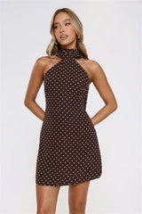 Chic Babe Polka Dot Halter Mini Dress Brown